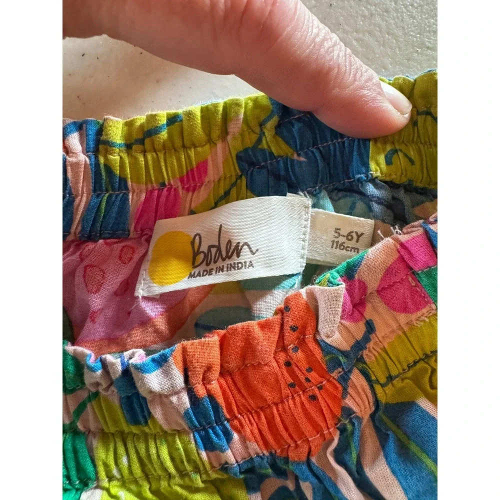 Boden Girls Tropical Fruit Floral Pom Pom Trim Dress Multi Color 5-6Y 116cm